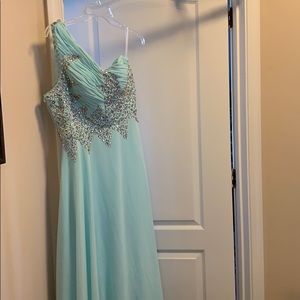 Crystal Blue gorgeous one shoulder gown